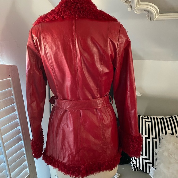 Vintage Berto Lucci Creazione  Fur Trimmed Red Leather Jacket - Picture 6 of 16